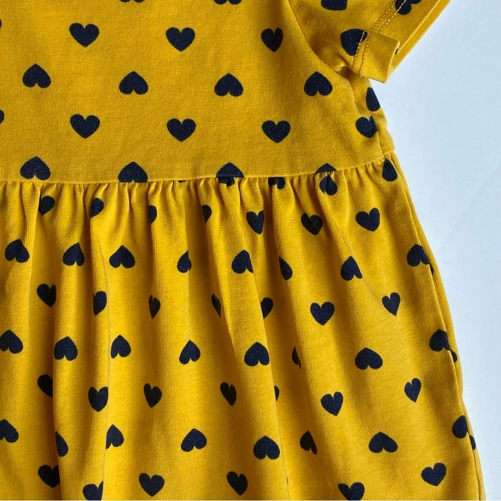 Hanna Andersson Dress Hearts Size 70 12 18 Months Yellow Blue Hearts Girls Soft